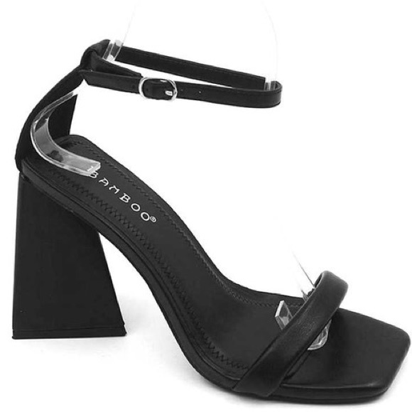 Premiere-07 Orange Vegan Leather Square Toe Ankle Strap Triangle Heeled Sandal - Picture 4 of 4
